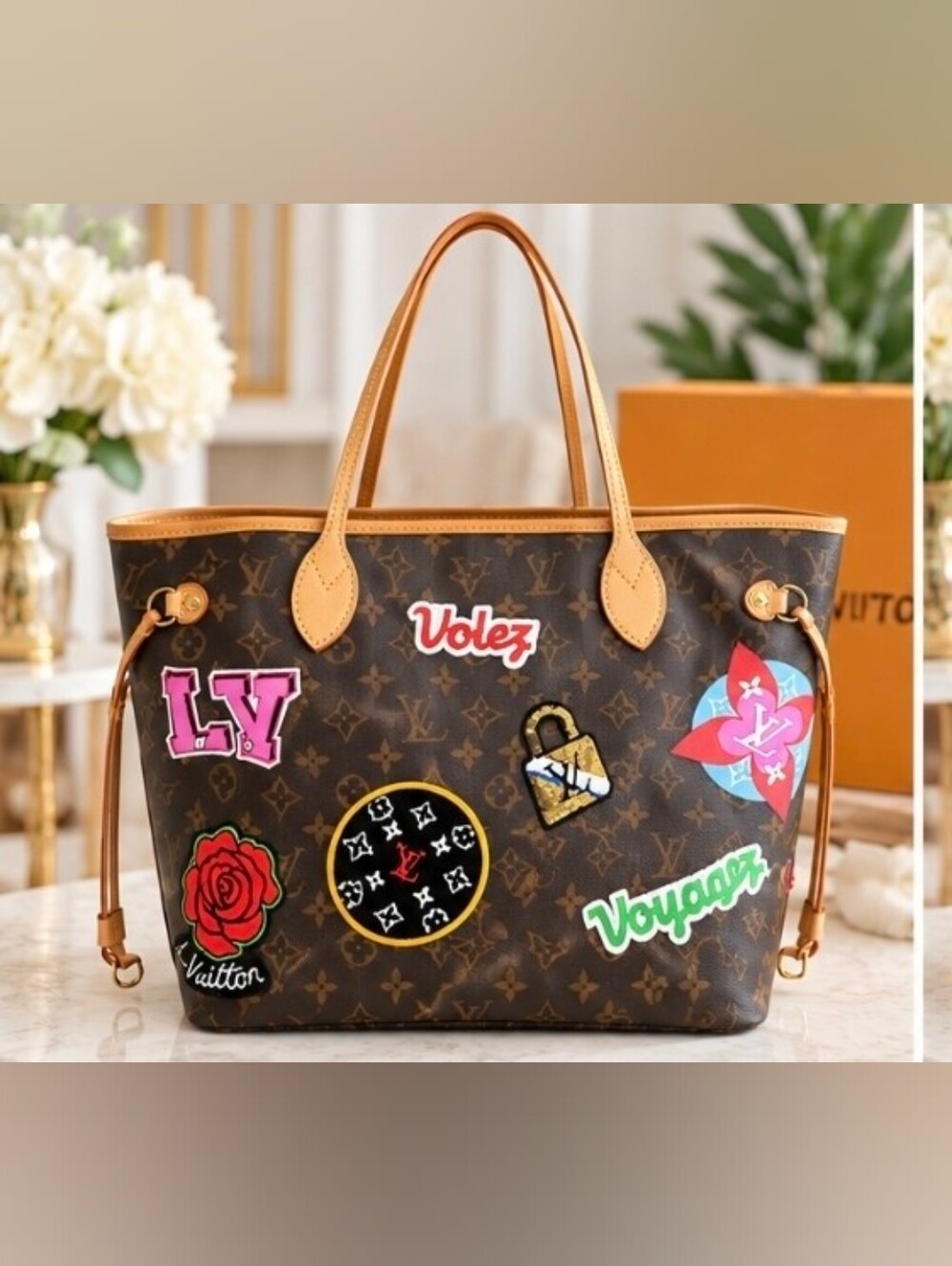 Louis Vuitton Brown Monogram Tote with Patches- Limited Edition MM